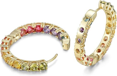 ان واي سي ستيرلنج اقراط دائرية 3 ملم مطلية بالذهب بالوان قوس قزح, ستانلس ستيل نحاس أصفر in Kuwait