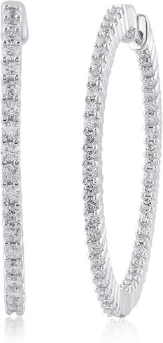 أقراط دائرية من الألماس من La Joya 1/4-1 1/2 CT TW Inside Out Lab Grown Diamond للنساء | أقراط فضة الماس | هدية مثالية لها in Kuwait