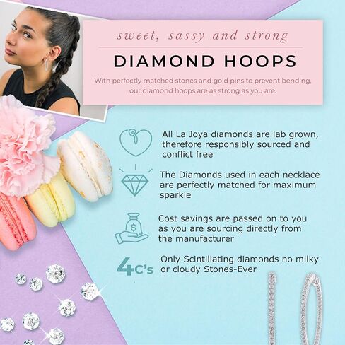 أقراط دائرية من الألماس من La Joya 1/4-1 1/2 CT TW Inside Out Lab Grown Diamond للنساء | أقراط فضة الماس | هدية مثالية لها in Kuwait