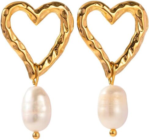 أقراط دائرية على شكل قلب ذهبي للنساء، أقراط متدلية من اللؤلؤ ذات نسيج عتيق هدية للنساء والفتيات in Kuwait