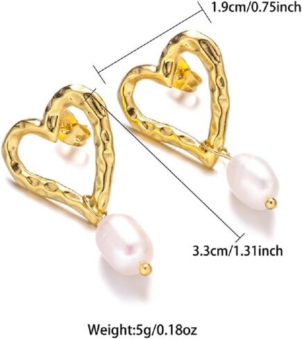 أقراط دائرية على شكل قلب ذهبي للنساء، أقراط متدلية من اللؤلؤ ذات نسيج عتيق هدية للنساء والفتيات in Kuwait