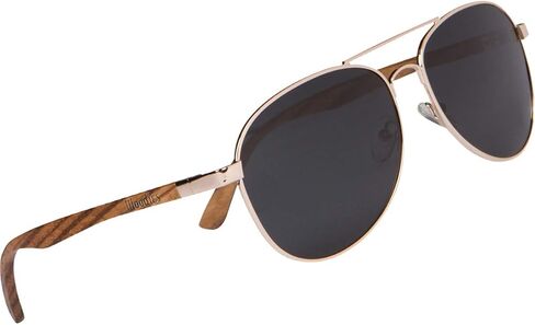 ووديز نظارة شمسية من الخشب بالكامل باطار سلك ذهبي وعدسة سوداء مستقطبة in Kuwait