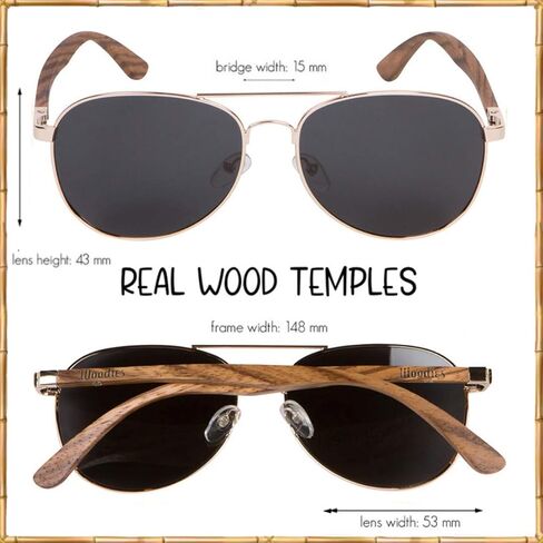 ووديز نظارة شمسية من الخشب بالكامل باطار سلك ذهبي وعدسة سوداء مستقطبة in Kuwait