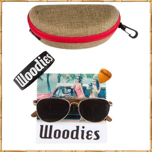 ووديز نظارة شمسية من الخشب بالكامل باطار سلك ذهبي وعدسة سوداء مستقطبة in Kuwait