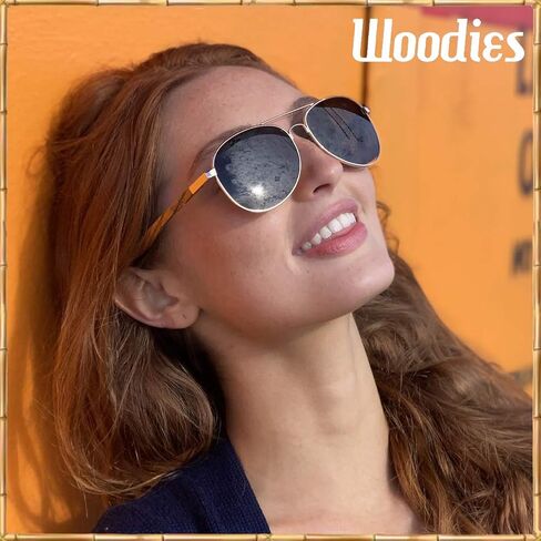 ووديز نظارة شمسية من الخشب بالكامل باطار سلك ذهبي وعدسة سوداء مستقطبة in Kuwait