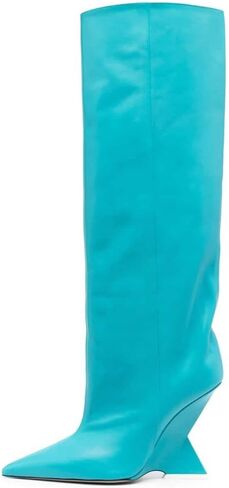 حذاء نسائي طويل للركبة من Kluolandi، مثير بمقدمة مدببة، حذاء طويل بكعب عريض غريب للنساء in Kuwait