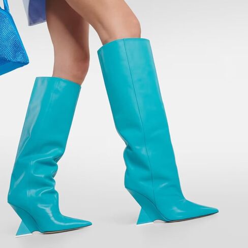 حذاء نسائي طويل للركبة من Kluolandi، مثير بمقدمة مدببة، حذاء طويل بكعب عريض غريب للنساء in Kuwait