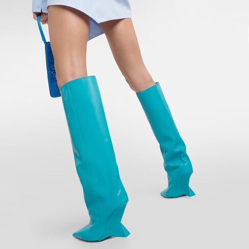 حذاء نسائي طويل للركبة من Kluolandi، مثير بمقدمة مدببة، حذاء طويل بكعب عريض غريب للنساء in Kuwait