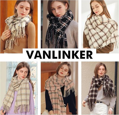 VANLINKER وشاح عصري لخريف وشتاء للنساء كلاسيكي شرابة منقوشة بطانية دافئة مكتنزة كبيرة شعرية التفاف شال VL9323 in Kuwait