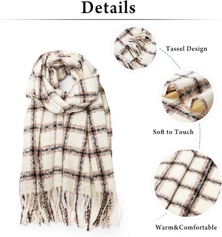 VANLINKER وشاح عصري لخريف وشتاء للنساء كلاسيكي شرابة منقوشة بطانية دافئة مكتنزة كبيرة شعرية التفاف شال VL9323 in Kuwait