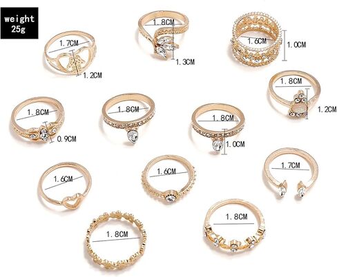 ZZ ZINFANDEL 12Pcs Gold Heart Flower Knuckle Rings Set for Teen Girls,Boho Heart Love Crown Stackable Finger Chunky Rings for Women,Adjustable Open Rings Band Jewelry in Kuwait