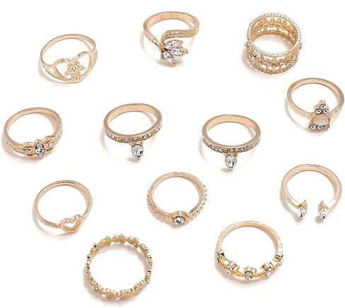 ZZ ZINFANDEL 12Pcs Gold Heart Flower Knuckle Rings Set for Teen Girls,Boho Heart Love Crown Stackable Finger Chunky Rings for Women,Adjustable Open Rings Band Jewelry in Kuwait