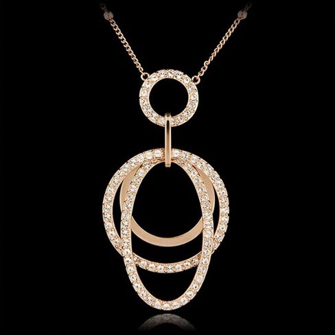 Oval and Round Shaped with Cubic Ziconia 25" Long Chain Pendant Necklace Fashion Jewelry for Women in Saudi Arabia