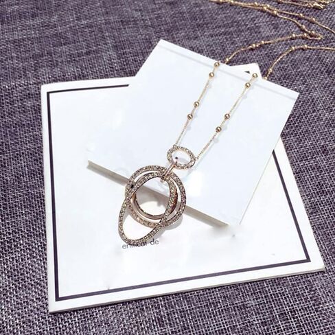 Oval and Round Shaped with Cubic Ziconia 25" Long Chain Pendant Necklace Fashion Jewelry for Women in Saudi Arabia