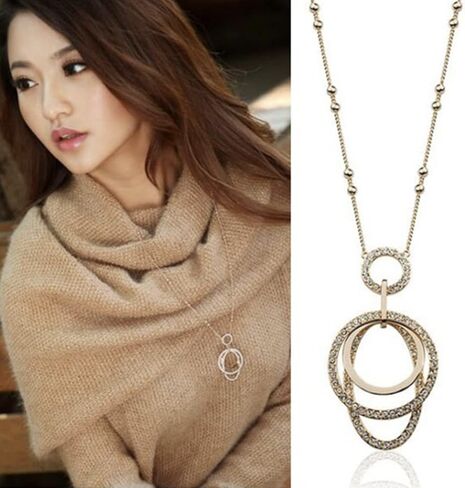 Oval and Round Shaped with Cubic Ziconia 25" Long Chain Pendant Necklace Fashion Jewelry for Women in Saudi Arabia