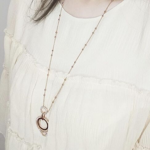 Oval and Round Shaped with Cubic Ziconia 25" Long Chain Pendant Necklace Fashion Jewelry for Women in Saudi Arabia