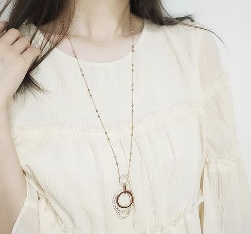 Oval and Round Shaped with Cubic Ziconia 25" Long Chain Pendant Necklace Fashion Jewelry for Women in Saudi Arabia