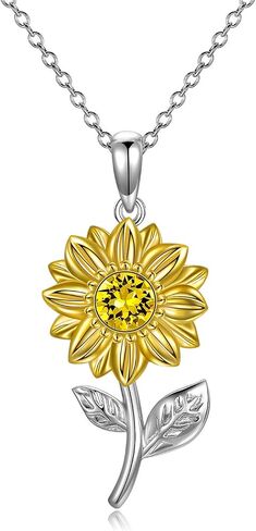 SISGEM 14K Real Gold Sunflower Necklace for Women, You Are My Sunshine Gold Sunflower Pendant Necklace with Crystal Birthday Anniversary Jewelry Gifts for Mom, Wife, Girlfriend 16"+2" in Saudi Arabia