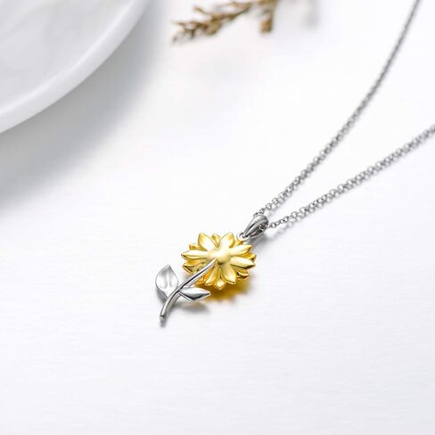 SISGEM 14K Real Gold Sunflower Necklace for Women, You Are My Sunshine Gold Sunflower Pendant Necklace with Crystal Birthday Anniversary Jewelry Gifts for Mom, Wife, Girlfriend 16"+2" in Saudi Arabia