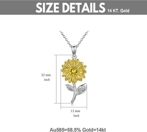 SISGEM 14K Real Gold Sunflower Necklace for Women, You Are My Sunshine Gold Sunflower Pendant Necklace with Crystal Birthday Anniversary Jewelry Gifts for Mom, Wife, Girlfriend 16"+2" in Saudi Arabia