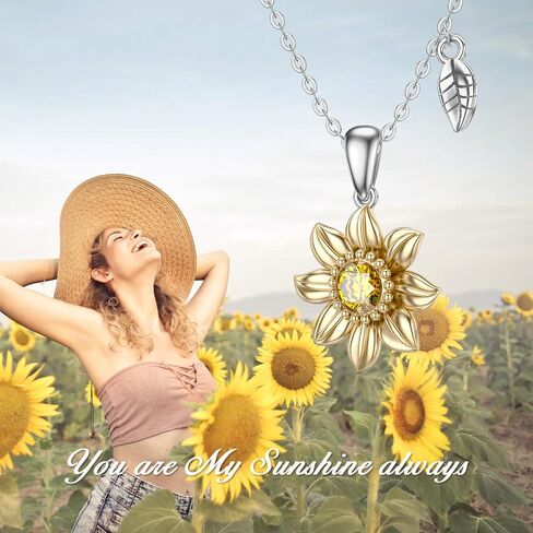 SISGEM 14K Real Gold Sunflower Necklace for Women, You Are My Sunshine Gold Sunflower Pendant Necklace with Crystal Birthday Anniversary Jewelry Gifts for Mom, Wife, Girlfriend 16"+2" in Saudi Arabia