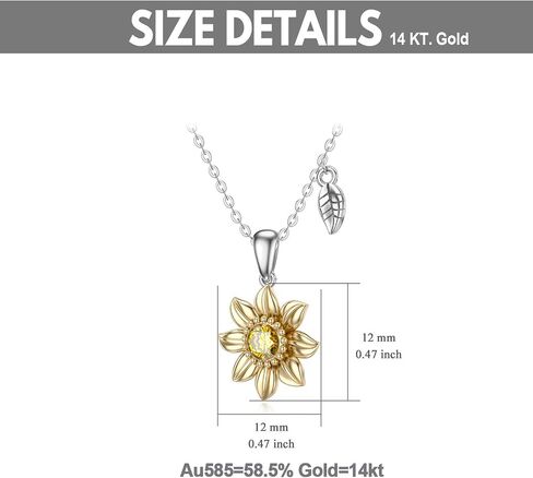 SISGEM 14K Real Gold Sunflower Necklace for Women, You Are My Sunshine Gold Sunflower Pendant Necklace with Crystal Birthday Anniversary Jewelry Gifts for Mom, Wife, Girlfriend 16"+2" in Saudi Arabia