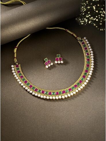 I Jewels طقم مجوهرات زفاف هندي مطلي بالذهب بوليوود متعدد قلادة للنساء/الفتيات (MC119-1) in Saudi Arabia