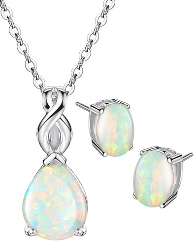 مجموعة مجوهرات أوبال من الفضة الإسترليني وقلادة وأقراط وأحجار بخت شهر أكتوبر مجوهرات راقية للنساء in Kuwait