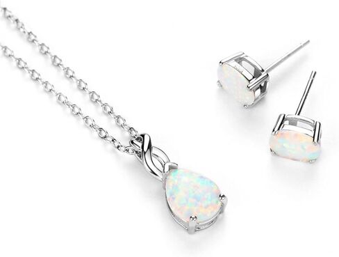 مجموعة مجوهرات أوبال من الفضة الإسترليني وقلادة وأقراط وأحجار بخت شهر أكتوبر مجوهرات راقية للنساء in Kuwait