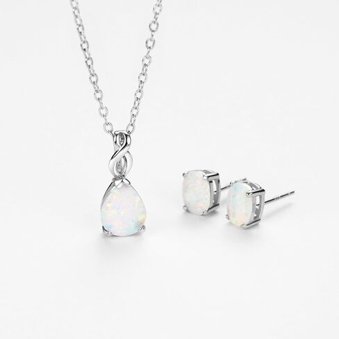 مجموعة مجوهرات أوبال من الفضة الإسترليني وقلادة وأقراط وأحجار بخت شهر أكتوبر مجوهرات راقية للنساء in Kuwait