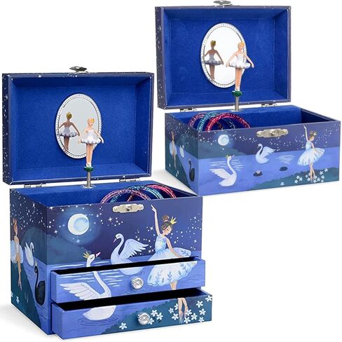 صندوق المجوهرات الموسيقية Jewelkeeper Ballerina مع درجين قابلين للسحب، تصميم لامع، صندوق تخزين المجوهرات الموسيقية للفتيات من Swan Lake Tune مع راقصة الباليه الدوارة، تصميم لامع، Swan Lake Tune in Kuwait