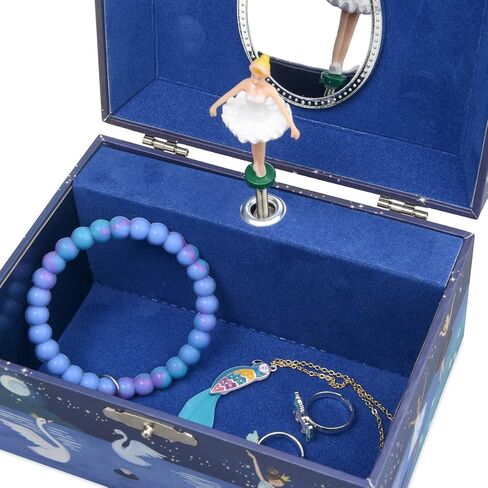 صندوق المجوهرات الموسيقية Jewelkeeper Ballerina مع درجين قابلين للسحب، تصميم لامع، صندوق تخزين المجوهرات الموسيقية للفتيات من Swan Lake Tune مع راقصة الباليه الدوارة، تصميم لامع، Swan Lake Tune in Kuwait
