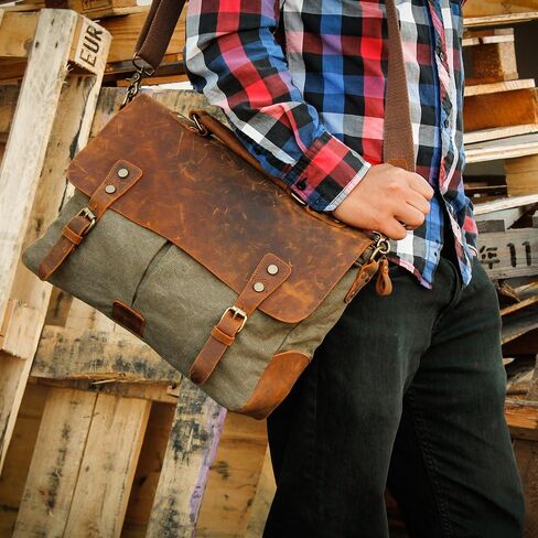 حقيبة كتف من الجلد الطبيعي من GEARONIC حقيبة كتف كلاسيكية للكمبيوتر المحمول المدرسي in Kuwait