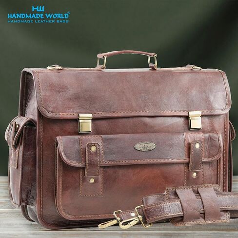 صناعة يدوية العالم 18 بوصة خمر اليدوية الجلود رسول حقيبة مكتب العمل حقيبة الكمبيوتر المحمول حقيبة الكتف للكلية السفر كروسبودي حقيبة in Kuwait