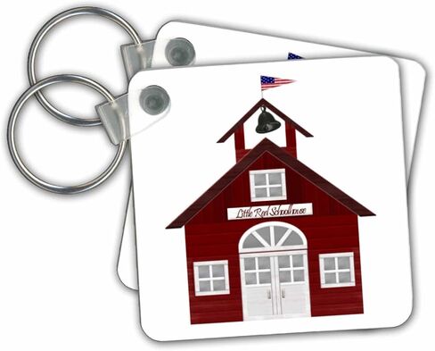 3dRose Little Red Schoolhouse - Key Chains, 2.25-inch, Set of 2 Keyring, 6 cm, Varies in Saudi Arabia