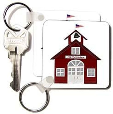 3dRose Little Red Schoolhouse - Key Chains, 2.25-inch, Set of 2 Keyring, 6 cm, Varies in Saudi Arabia