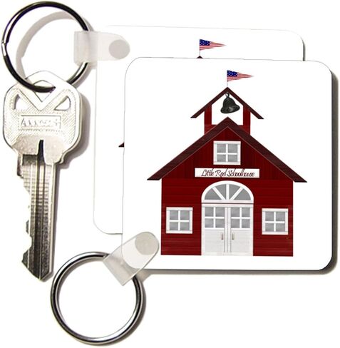 3dRose Little Red Schoolhouse - Key Chains, 2.25-inch, Set of 2 Keyring, 6 cm, Varies in Saudi Arabia