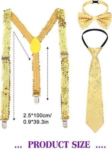 Glitter Sequin Suspender Sparkle Elastic Suspenders and Bowtie Party Adjustable Necktie Suspenders for Men and Women in Saudi Arabia