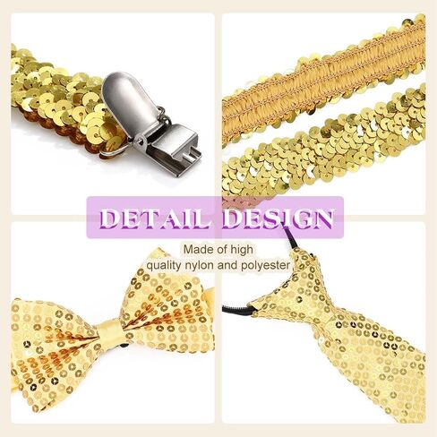 Glitter Sequin Suspender Sparkle Elastic Suspenders and Bowtie Party Adjustable Necktie Suspenders for Men and Women in Saudi Arabia