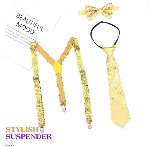 Glitter Sequin Suspender Sparkle Elastic Suspenders and Bowtie Party Adjustable Necktie Suspenders for Men and Women in Saudi Arabia