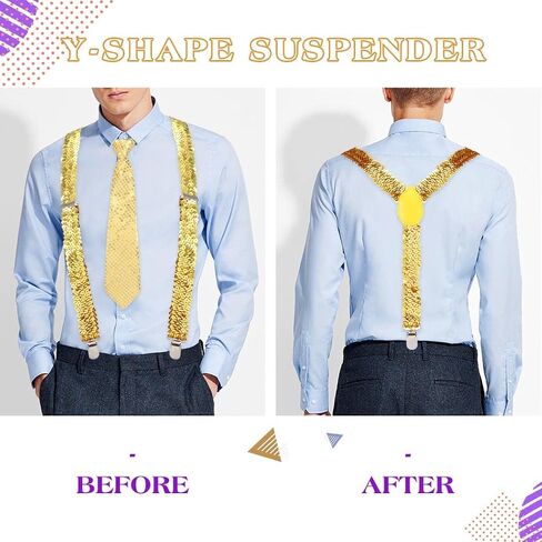 Glitter Sequin Suspender Sparkle Elastic Suspenders and Bowtie Party Adjustable Necktie Suspenders for Men and Women in Saudi Arabia