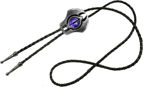 Moranse Bolo Tie Evil Eye Natural Gem Western Cowboy Style with Cowhide Rope Necktie in Saudi Arabia