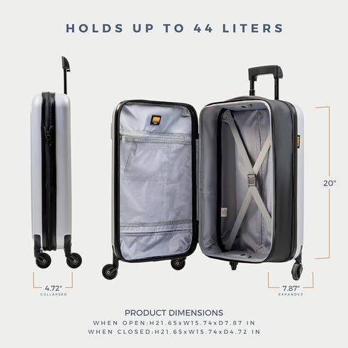 BÄRA Hardside Collapsible 20 Inch Carry On Luggage - 360 Spinner Wheels, TSA Approved Lock, Water Resistant Expandable Suitcase, Impact Resistant International Carry On Hardshell Suitcase, Silver in Saudi Arabia