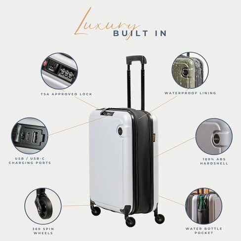 BÄRA Hardside Collapsible 20 Inch Carry On Luggage - 360 Spinner Wheels, TSA Approved Lock, Water Resistant Expandable Suitcase, Impact Resistant International Carry On Hardshell Suitcase, Silver in Saudi Arabia