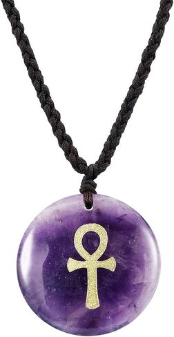 SUNYIK Egyptian Ankh Cross Engraved Round Stone Amulet Pendant Necklace, Adjustable Wave Necklaces for Unisex in Saudi Arabia