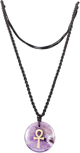 SUNYIK Egyptian Ankh Cross Engraved Round Stone Amulet Pendant Necklace, Adjustable Wave Necklaces for Unisex in Saudi Arabia