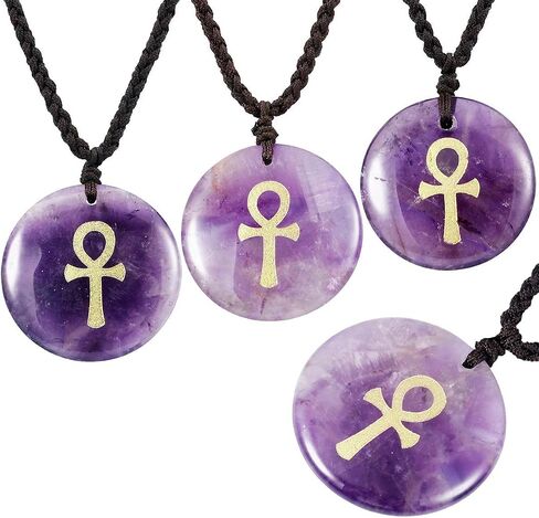 SUNYIK Egyptian Ankh Cross Engraved Round Stone Amulet Pendant Necklace, Adjustable Wave Necklaces for Unisex in Saudi Arabia