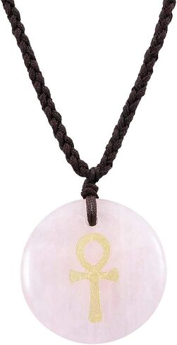 SUNYIK Egyptian Ankh Cross Engraved Round Stone Amulet Pendant Necklace, Adjustable Wave Necklaces for Unisex in Saudi Arabia