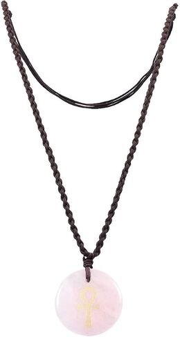 SUNYIK Egyptian Ankh Cross Engraved Round Stone Amulet Pendant Necklace, Adjustable Wave Necklaces for Unisex in Saudi Arabia