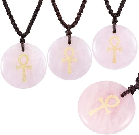 SUNYIK Egyptian Ankh Cross Engraved Round Stone Amulet Pendant Necklace, Adjustable Wave Necklaces for Unisex in Saudi Arabia
